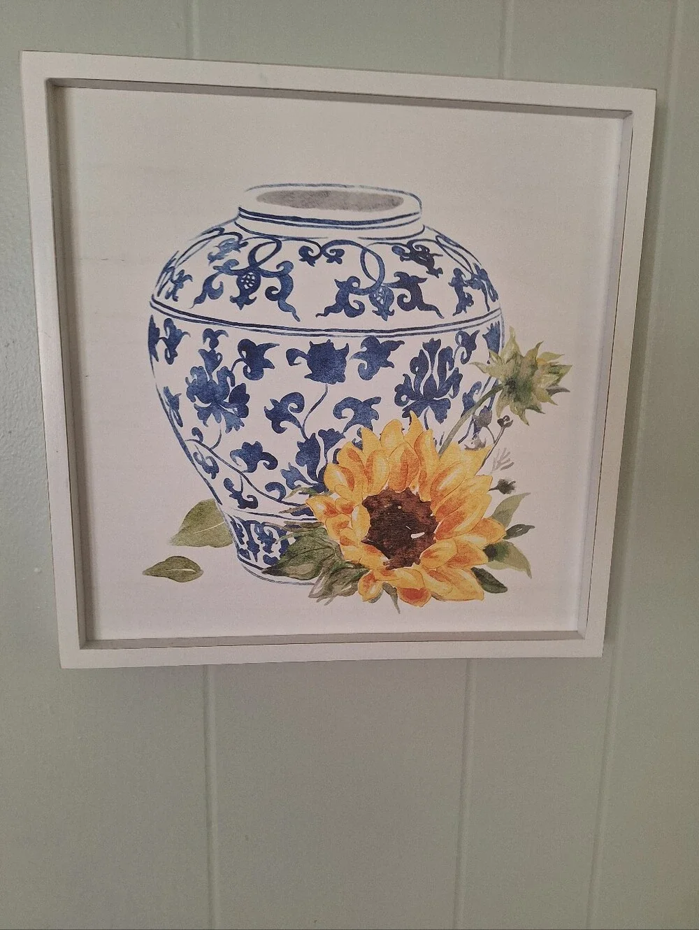 Blue‎ and White Decorative Vase Print with Sunflower Wall Art Picture